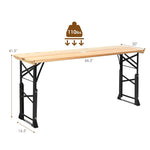 66.5 Inch Outdoor Wood Folding Picnic Table Adjustable Height Beer Table with Umbrella Hole