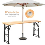 66.5 Inch Outdoor Wood Folding Picnic Table Adjustable Height Beer Table with Umbrella Hole