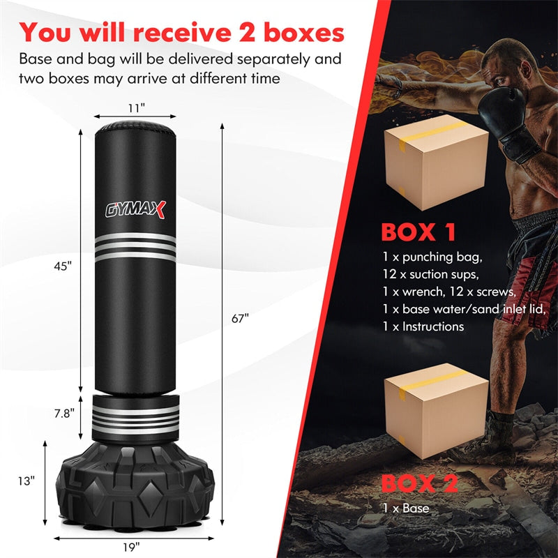 67" Freestanding Punching Bag 220LBS Heavy Boxing Bag Kickboxing Bag with 12 Suction Cup Base Shock Absorber for Adults Youth