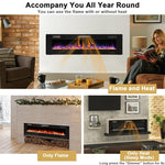 68 Inch Ultra-Thin Electric Fireplace Insert Recessed Wall Mounted Fireplace with Remote Control Crystal Log Decoration Adjustable Flame Effect