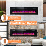 68 Inch Ultra-Thin Electric Fireplace Insert Recessed Wall Mounted Fireplace with Remote Control Crystal Log Decoration Adjustable Flame Effect