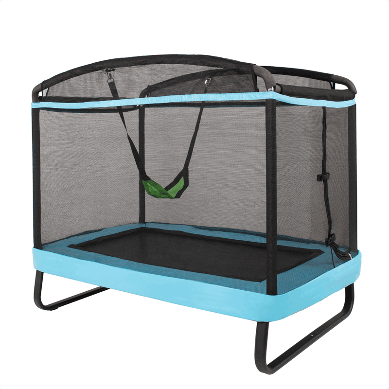 6FT Kids Trampoline with Swing & Safety Enclosure Net, ASTM Approved Toddler Small Trampoline Outdoor Indoor Rectangle Recreational Trampoline