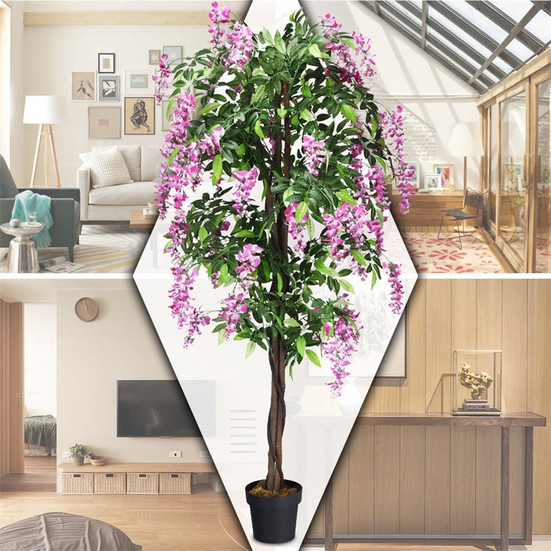 6FT Artificial Ficus Tree Fake Wisteria Tree Faux Plant for Indoor Outdoor Office Living Room Décor