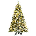 6FT Snow Flocked Christmas Tree Pre-Lit Hinged Artificial Xmas Tree with 250 LED Lights, 928 Branch Tips & Foldable Metal Stand for Home Party Decor