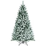 6FT Snow Flocked Christmas Tree Pre-Lit Hinged Artificial Xmas Tree with 250 LED Lights, 928 Branch Tips & Foldable Metal Stand for Home Party Decor