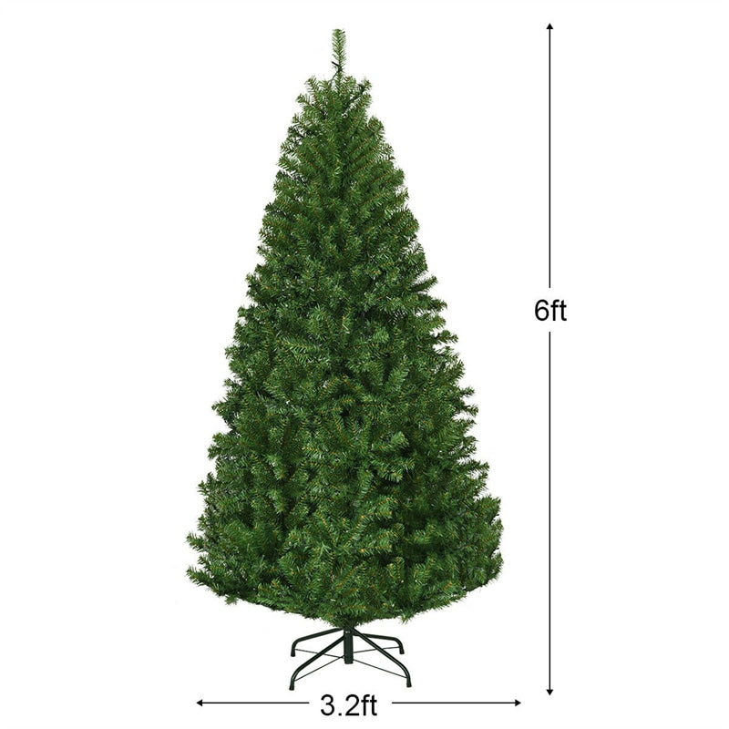 6FT Pre-lit Artificial Christmas Tree Hinged Xmas Tree 1000 PVC Branch with 350 Dual-Colored LED Lights & Metal Stand