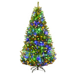 6FT Pre-lit Artificial Christmas Tree Hinged Xmas Tree 1000 PVC Branch with 350 Dual-Colored LED Lights & Metal Stand