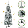 6FT Snow Flocked Pencil Artificial Christmas Tree Unlit Hinged Slim Xmas Tree with 500 Branch Tips, Metal Stand for Outdoor Indoor Decor