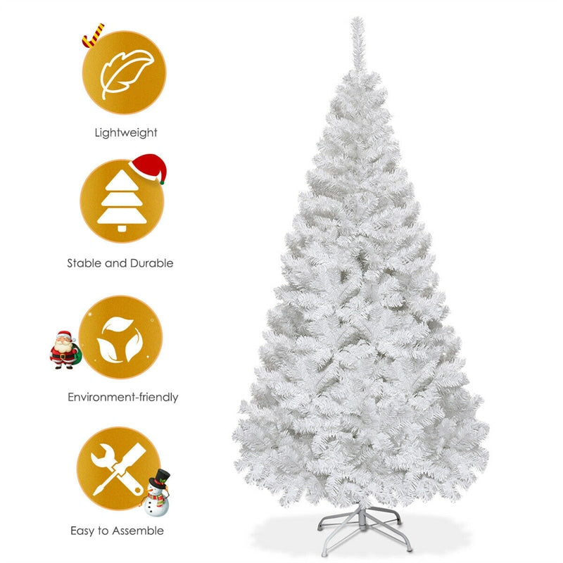 6FT White Christmas Tree Hinged Artificial Xmas Tree Home Holiday Décor with 650 Branches & Metal Stand