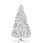 6FT White Christmas Tree Hinged Artificial Xmas Tree Home Holiday Décor with 650 Branches & Metal Stand