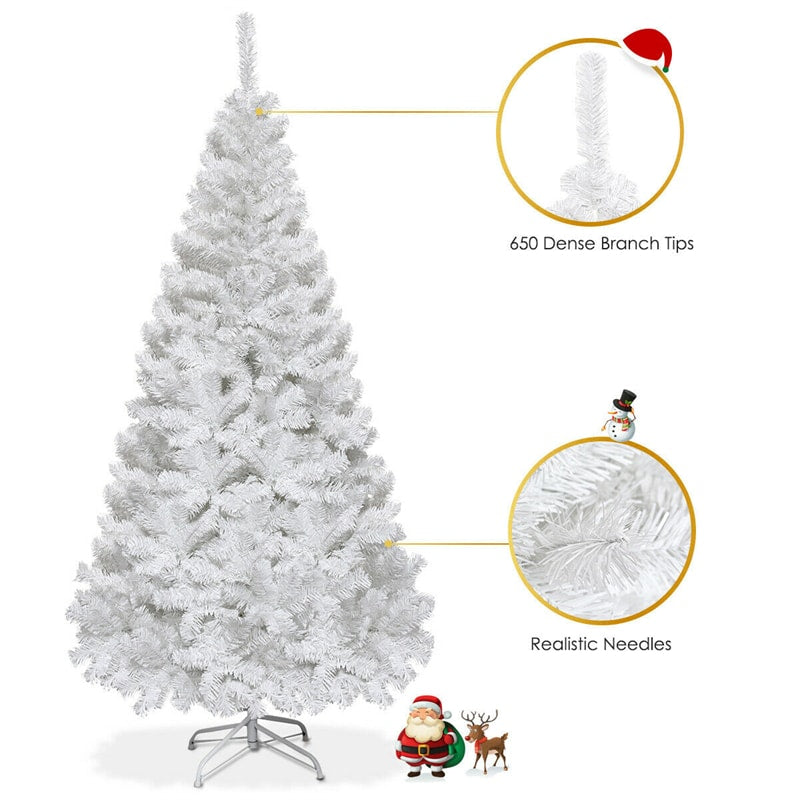 6FT White Christmas Tree Hinged Artificial Xmas Tree Home Holiday Décor with 650 Branches & Metal Stand