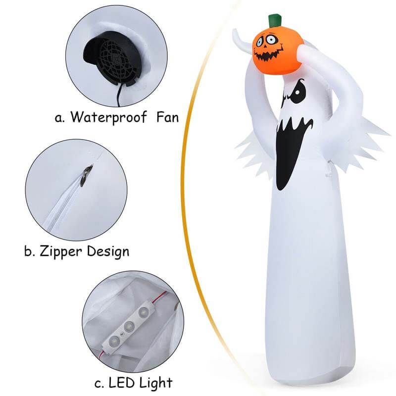 6FT Halloween Ghost Inflatable Blow Up Ghost Decoration with Pumpkin, Air Blower & LED Lights for Home Yard Lawn