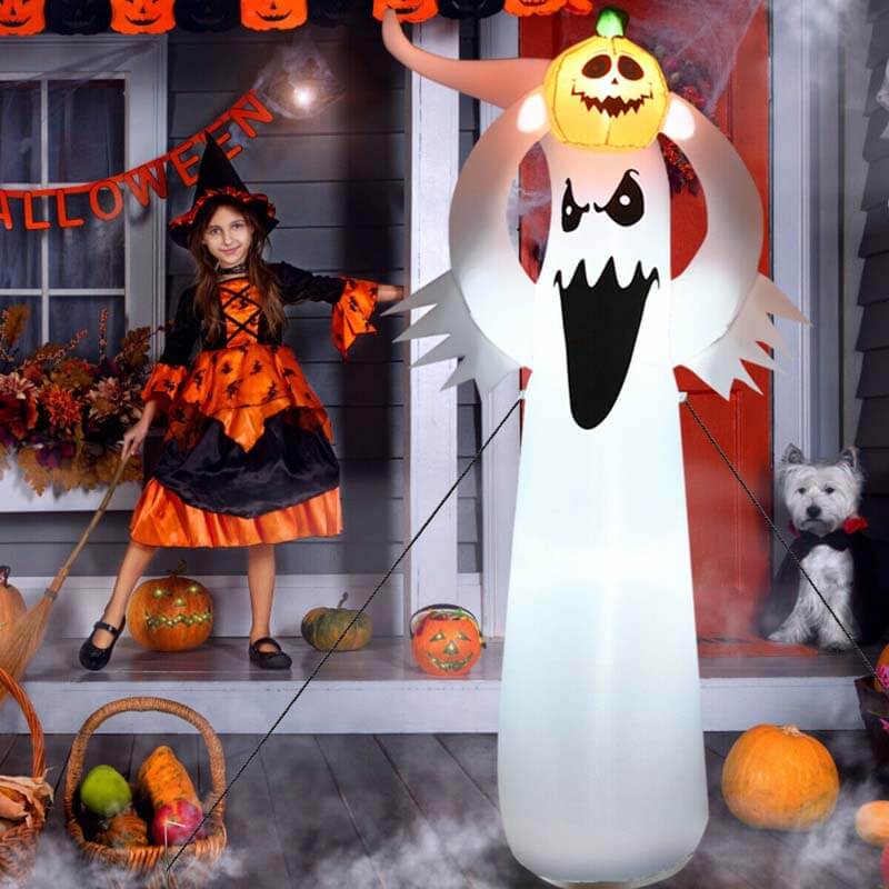 6FT Halloween Ghost Inflatable Blow Up Ghost Decoration with Pumpkin, Air Blower & LED Lights for Home Yard Lawn