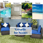 6PCS Rattan Patio Sectional Furniture Set with Glass Side Table, Ottoman & Cushions, Wicker Outdoor Sofa Seating Group for Garden Yard