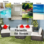 6PCS Rattan Patio Sectional Furniture Set with Glass Side Table, Ottoman & Cushions, Wicker Outdoor Sofa Seating Group for Garden Yard