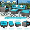 6PCS Rattan Patio Sectional Furniture Set with Glass Side Table, Ottoman & Cushions, Wicker Outdoor Sofa Seating Group for Garden Yard