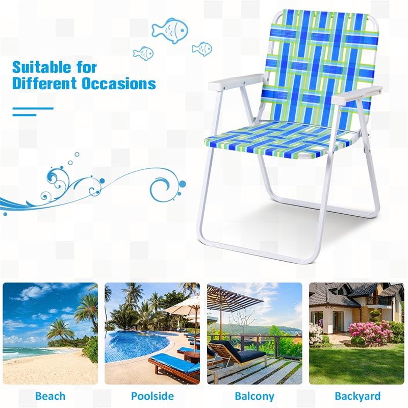 6 Pcs Portable Webbed Lawn Chairs Folding Beach Chairs Outdoor Camping Chair with Armrest