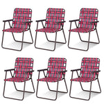 6 Pcs Portable Webbed Lawn Chairs Folding Beach Chairs Outdoor Camping Chair with Armrest