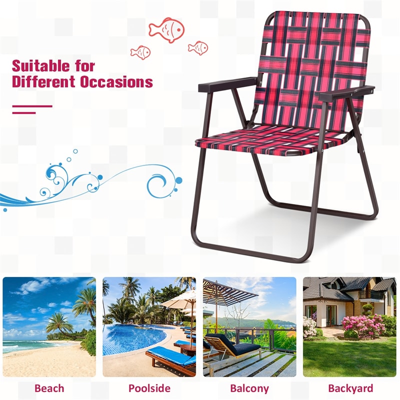 6 Pcs Portable Webbed Lawn Chairs Folding Beach Chairs Outdoor Camping Chair with Armrest