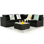 6 Pcs Patio Rattan Conversation Set Wicker Outdoor Sectional Seating Group with Cushions & Coffee Table