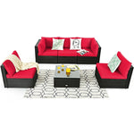 6 Pcs Patio Rattan Conversation Set Wicker Outdoor Sectional Seating Group with Cushions & Coffee Table