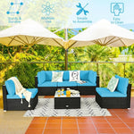 6 Pcs Patio Rattan Conversation Set Wicker Outdoor Sectional Seating Group with Cushions & Coffee Table