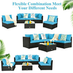 6 Pcs Patio Rattan Conversation Set Wicker Outdoor Sectional Seating Group with Cushions & Coffee Table