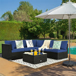 6 Pcs Patio Rattan Conversation Set Wicker Outdoor Sectional Seating Group with Cushions & Coffee Table