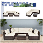 6 Pcs Patio Rattan Conversation Set Wicker Outdoor Sectional Seating Group with Cushions & Coffee Table