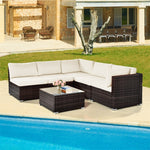 6 Pcs Patio Rattan Conversation Set Wicker Outdoor Sectional Seating Group with Cushions & Coffee Table