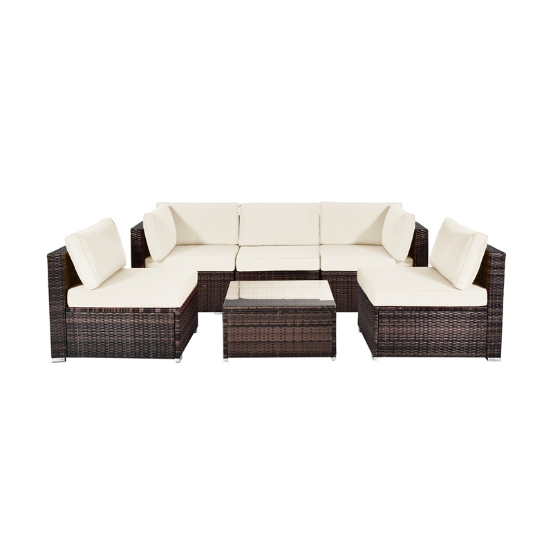 6 Pcs Patio Rattan Conversation Set Wicker Outdoor Sectional Seating Group with Cushions & Coffee Table