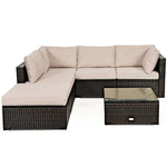 6PCS Patio Rattan Furniture Set Outdoor Wicker Sectional Sofa Conversation Set with Ottoman, Cushions, Coffee Table for Deck Lawn Backyard