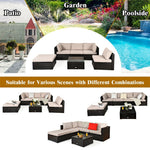 6PCS Patio Rattan Furniture Set Outdoor Wicker Sectional Sofa Conversation Set with Ottoman, Cushions, Coffee Table for Deck Lawn Backyard