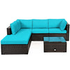 6PCS Patio Rattan Furniture Set Outdoor Wicker Sectional Sofa Conversation Set with Ottoman, Cushions, Coffee Table for Deck Lawn Backyard