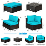 6PCS Patio Rattan Furniture Set Outdoor Wicker Sectional Sofa Conversation Set with Ottoman, Cushions, Coffee Table for Deck Lawn Backyard