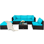 6PCS Patio Rattan Furniture Set Outdoor Wicker Sectional Sofa Conversation Set with Ottoman, Cushions, Coffee Table for Deck Lawn Backyard