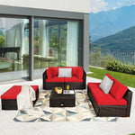 6PCS Patio Rattan Furniture Set Outdoor Wicker Sectional Sofa Conversation Set with Ottoman, Cushions, Coffee Table for Deck Lawn Backyard