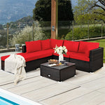 6PCS Patio Rattan Furniture Set Outdoor Wicker Sectional Sofa Conversation Set with Ottoman, Cushions, Coffee Table for Deck Lawn Backyard