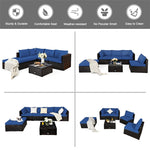 6PCS Patio Rattan Furniture Set Outdoor Wicker Sectional Sofa Conversation Set with Ottoman, Cushions, Coffee Table for Deck Lawn Backyard