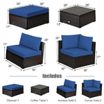 6PCS Patio Rattan Furniture Set Outdoor Wicker Sectional Sofa Conversation Set with Ottoman, Cushions, Coffee Table for Deck Lawn Backyard