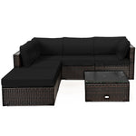 6PCS Patio Rattan Furniture Set Outdoor Wicker Sectional Sofa Conversation Set with Ottoman, Cushions, Coffee Table for Deck Lawn Backyard