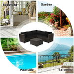 6 Piece Patio Rattan Furniture Set Sectional Sofa with Tempered Glass Coffee Table & Cushions, Outdoor Wicker Conversation Set for Backyard