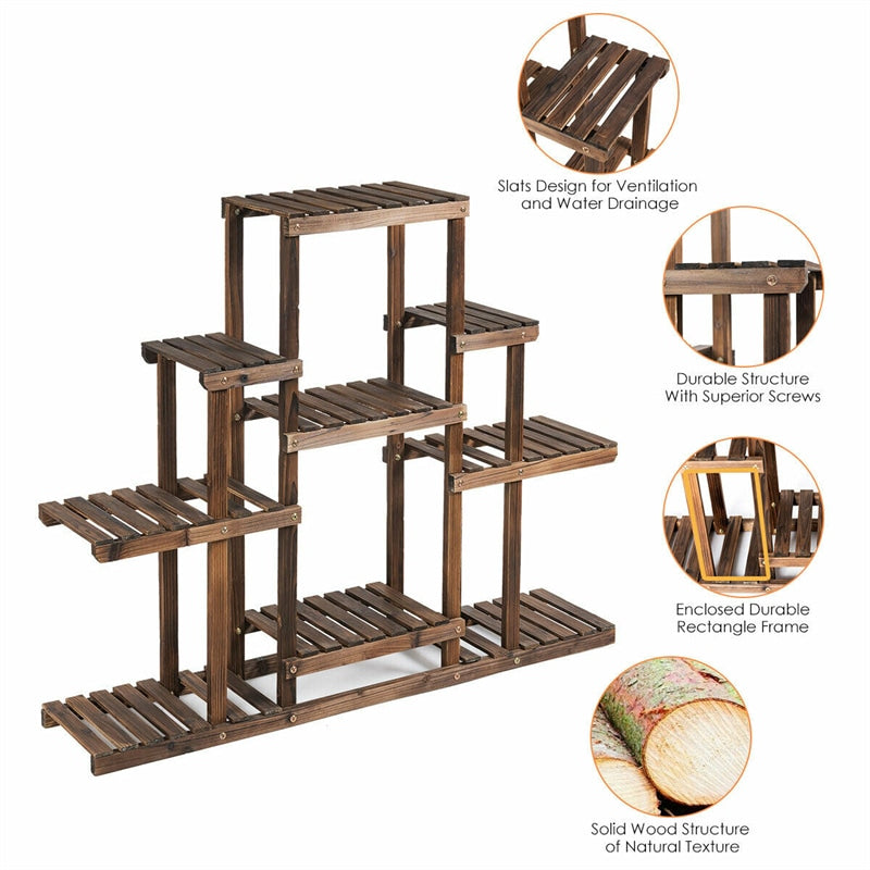 6 Tier Flower Rack Wood Plant Stand Versatile Storage Shelf