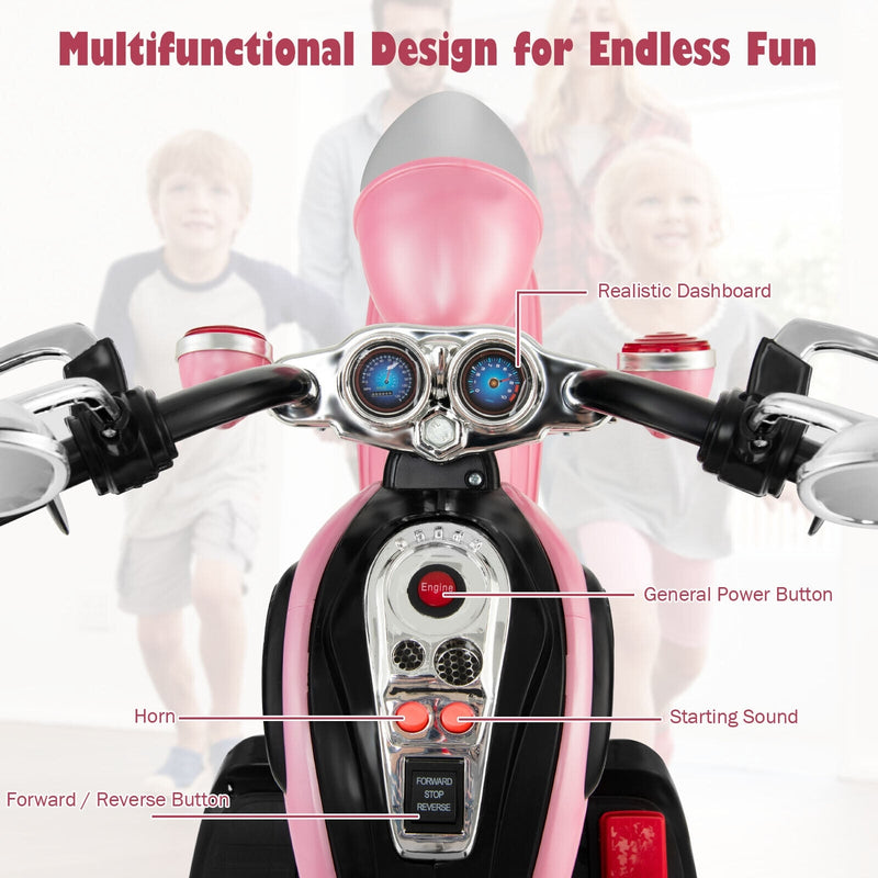 Kids Ride on Chopper Motorcycle 3-Wheel 6V Battery Powered Trike Motorcycle with Headlights