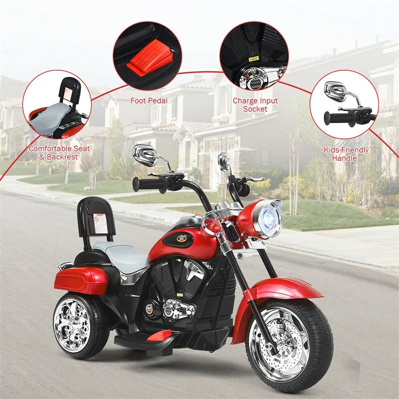 Kids Ride on Chopper Motorcycle 3-Wheel 6V Battery Powered Trike Motorcycle with Headlights, ASTM Certification