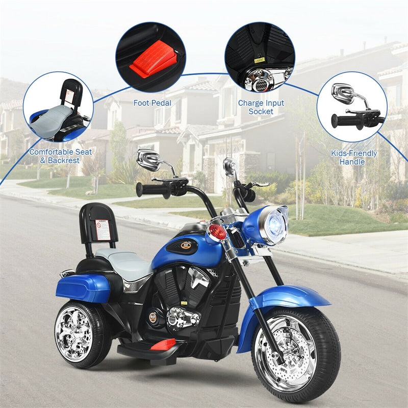 Kids Ride on Chopper Motorcycle 3-Wheel 6V Battery Powered Trike Motorcycle with Headlights, ASTM Certification