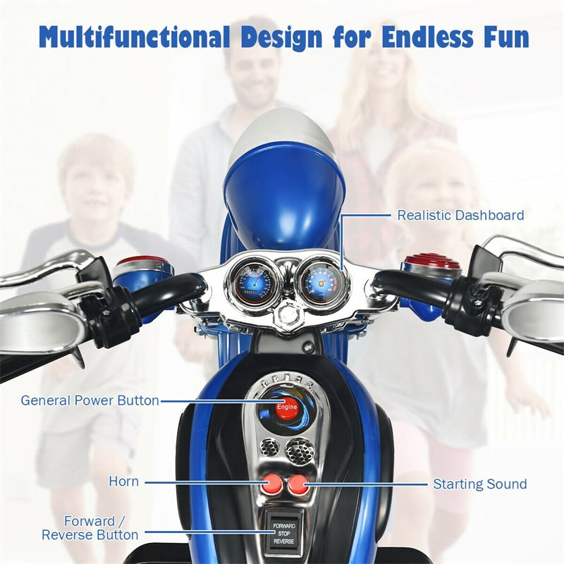 Kids Ride on Chopper Motorcycle 3-Wheel 6V Battery Powered Trike Motorcycle with Headlights, ASTM Certification