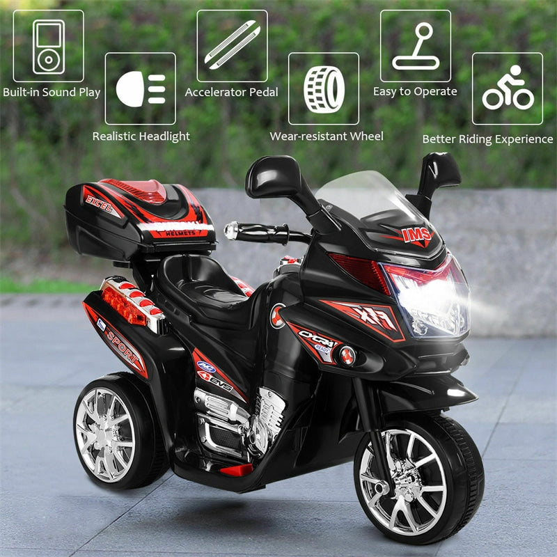 Kids Ride On Motorcycle 6V Battery Powered Electric 3-Wheel Motorcycle with Headlights