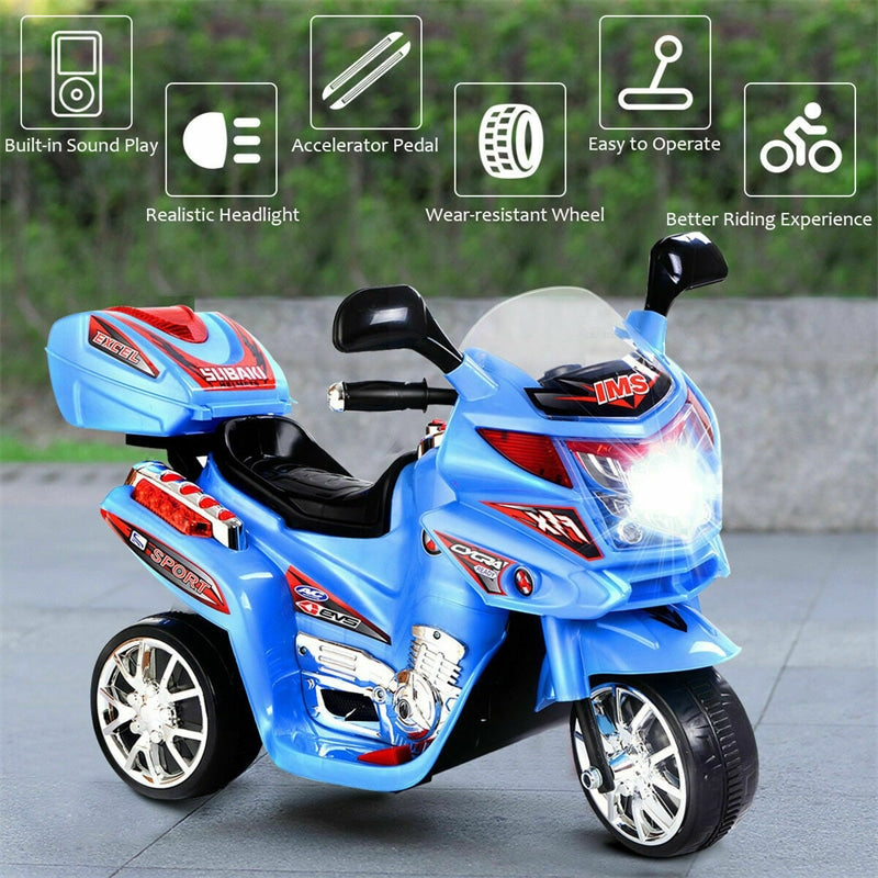 Kids Ride On Motorcycle 6V Battery Powered Electric 3-Wheel Motorcycle with Headlights