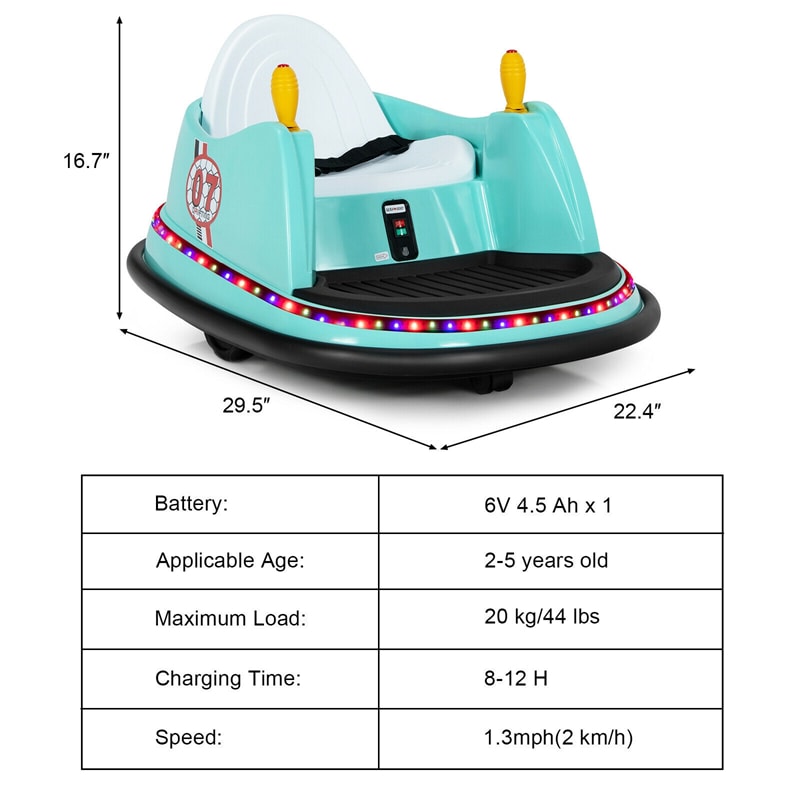 12V Electric Kids Ride On Bumper Car 360° Spin Toddler Bumper Car with Remote Control, Dual Joysticks & Flashing Lights